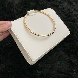 White Handbag with Gold Handle